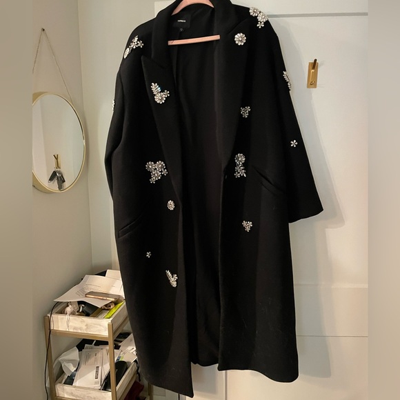 NWOT Express Black Rhinestone Coat - Picture 3 of 6